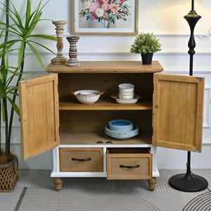 English Elm 31.5" Rustic Farmhouse Solid Wood Sideboard Hand Carved Floral Relief Distressed Finish W3933P484899