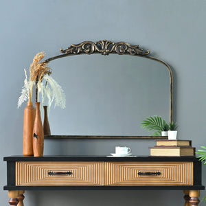English Elm 35.43"wx29.13"l Baroque Arched Metal Wall Mirror Ornate Bronze Scrollwork Entryway Decor W3933P484940