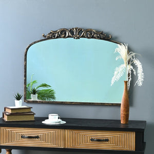 English Elm 35.43"wx29.13"l Baroque Arched Metal Wall Mirror Ornate Bronze Scrollwork Entryway Decor W3933P484940