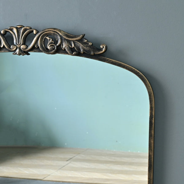 English Elm 35.43"wx29.13"l Baroque Arched Metal Wall Mirror Ornate Bronze Scrollwork Entryway Decor W3933P484940