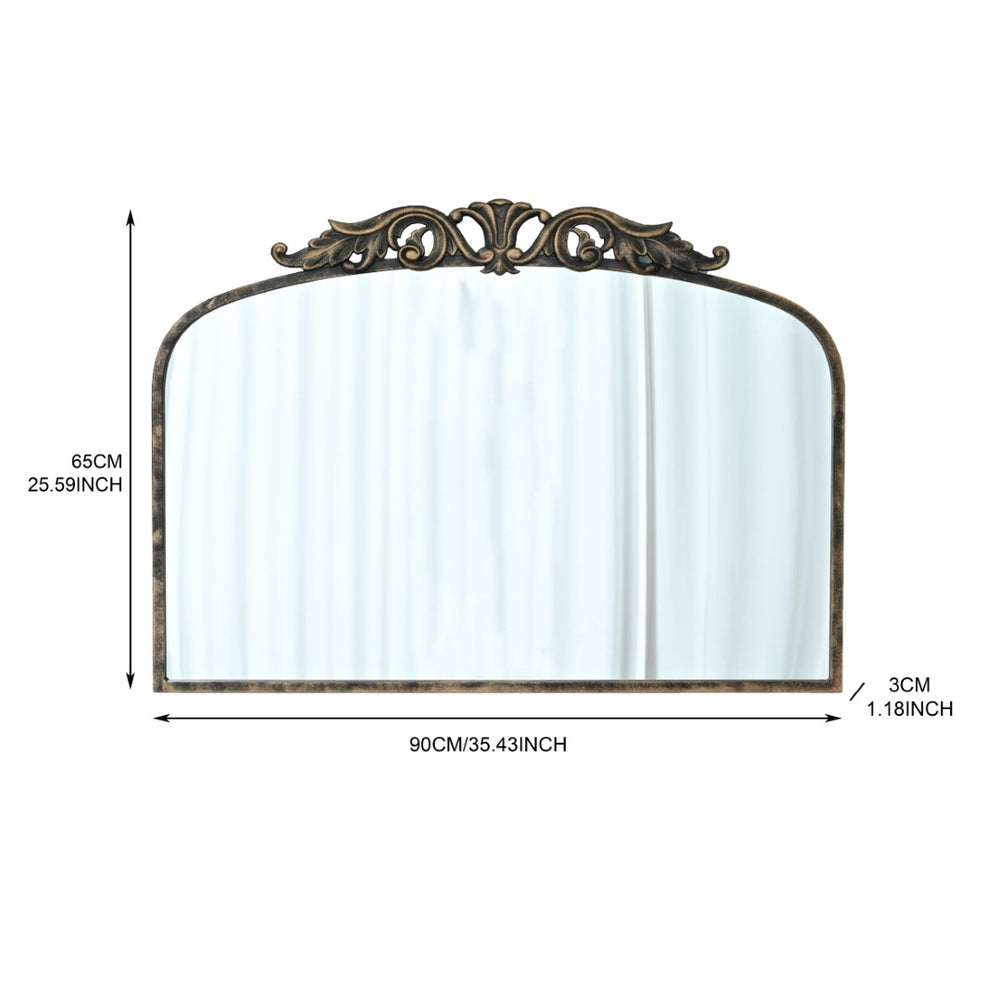 English Elm 35.43"wx29.13"l Baroque Arched Metal Wall Mirror Ornate Bronze Scrollwork Entryway Decor W3933P484940