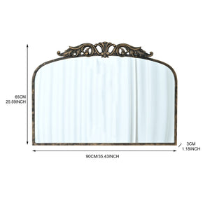 English Elm 35.43"wx29.13"l Baroque Arched Metal Wall Mirror Ornate Bronze Scrollwork Entryway Decor W3933P484940