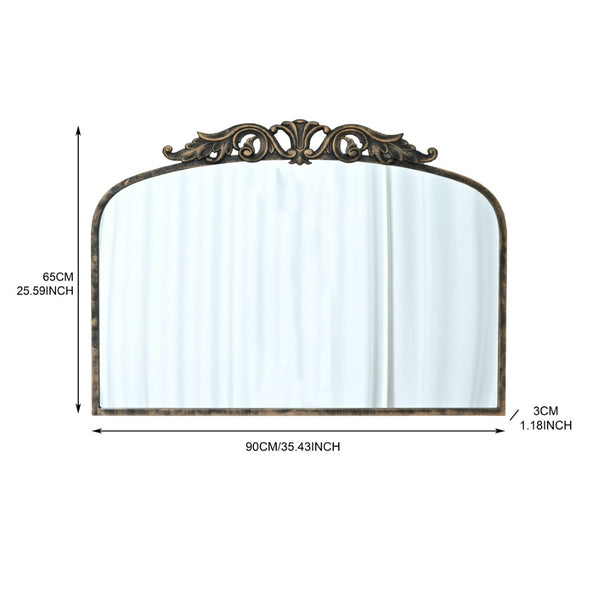English Elm 35.43"wx29.13"l Baroque Arched Metal Wall Mirror Ornate Bronze Scrollwork Entryway Decor W3933P484940