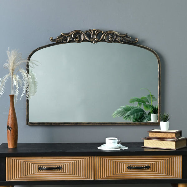 English Elm 35.43"wx29.13"l Baroque Arched Metal Wall Mirror Ornate Bronze Scrollwork Entryway Decor W3933P484940