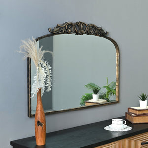 English Elm 35.43"wx29.13"l Baroque Arched Metal Wall Mirror Ornate Bronze Scrollwork Entryway Decor W3933P484940