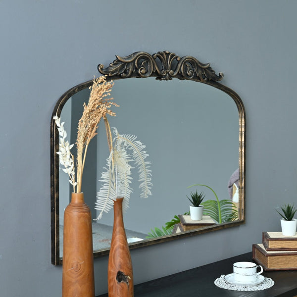 English Elm 35.43"wx29.13"l Baroque Arched Metal Wall Mirror Ornate Bronze Scrollwork Entryway Decor W3933P484940