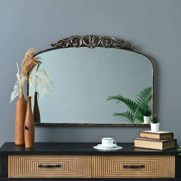 English Elm 35.43"wx29.13"l Baroque Arched Metal Wall Mirror Ornate Bronze Scrollwork Entryway Decor W3933P484940