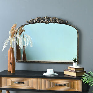 English Elm 35.43"wx29.13"l Baroque Arched Metal Wall Mirror Ornate Bronze Scrollwork Entryway Decor W3933P484940