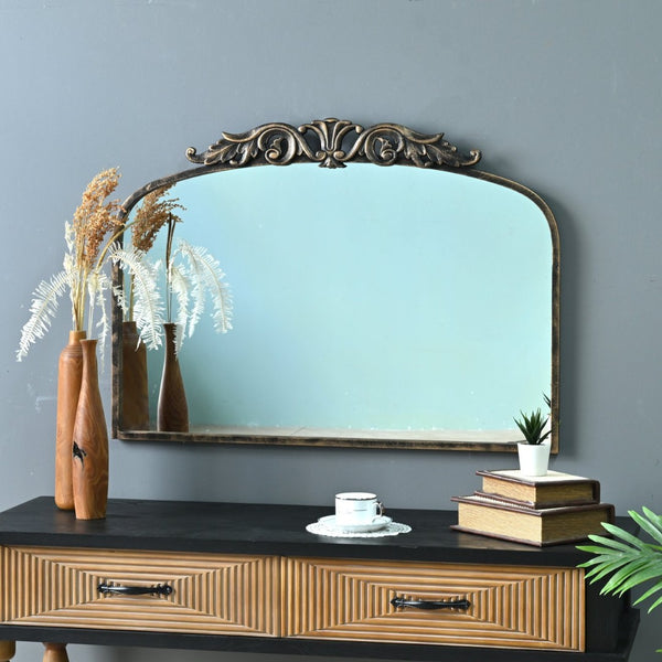 English Elm 35.43"wx29.13"l Baroque Arched Metal Wall Mirror Ornate Bronze Scrollwork Entryway Decor W3933P484940