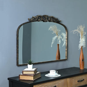 English Elm 35.43"wx29.13"l Baroque Arched Metal Wall Mirror Ornate Bronze Scrollwork Entryway Decor W3933P484940