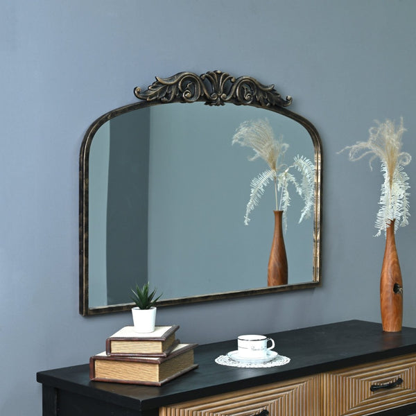 English Elm 35.43"wx29.13"l Baroque Arched Metal Wall Mirror Ornate Bronze Scrollwork Entryway Decor W3933P484940