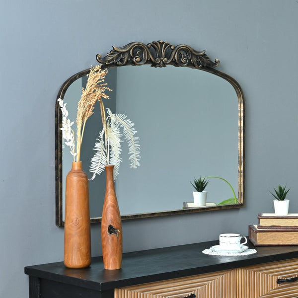 English Elm 35.43"wx29.13"l Baroque Arched Metal Wall Mirror Ornate Bronze Scrollwork Entryway Decor W3933P484940