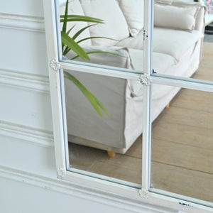 English Elm 31.89"w Arched Paned Metal Wall Mirror Distressed White Handcrafted European Style W3933P484953