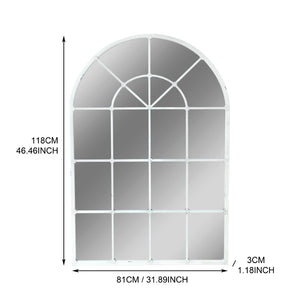 English Elm 31.89"w Arched Paned Metal Wall Mirror Distressed White Handcrafted European Style W3933P484953