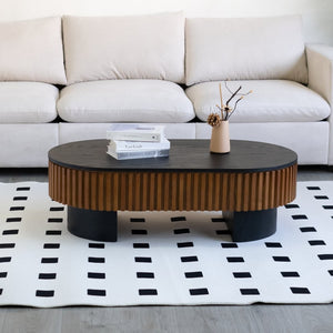 English Elm 43.7" Fluted Oval Lift-top Coffee Table with Hidden Storage Walnut Mdf Living Room W3935P408524