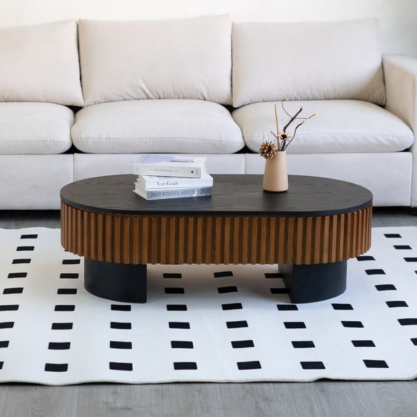 English Elm 43.7" Fluted Oval Lift-top Coffee Table with Hidden Storage Walnut Mdf Living Room W3935P408524