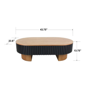 English Elm 43.7" Oval Fluted Coffee Table with Concealed Storage Sculptural Walnut Base Living Room W3935P408527