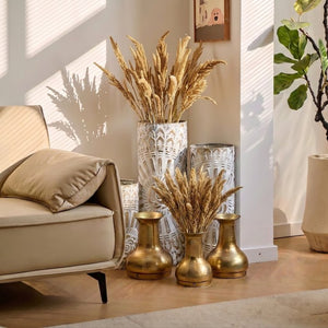 English Elm Floor Vase Set Three Embossed Sunburst Metal Boho Chic Accent for Living Rooms W3935P555583