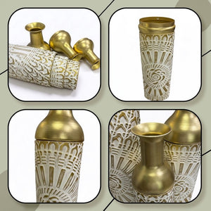 English Elm Floor Vase Set Three Embossed Sunburst Metal Boho Chic Accent for Living Rooms W3935P555583