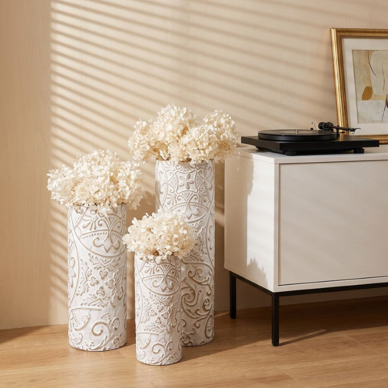 English Elm Metal Floor Vases Set of 3 Platinum Glazed Hammered Gold Architectural Living Room Accent W3935P556095