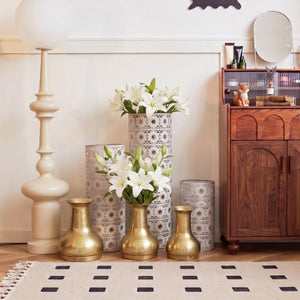 English Elm White and Gold Handcrafted Metal Floor Vases Trio Glam Cutout Floral Entryway Decor W3935P556123