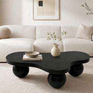 English Elm 46'' Ash Veneer Cloud Shape Coffee Table Sculptural Ball Legs Low Profile Modern Accent W3935S00009