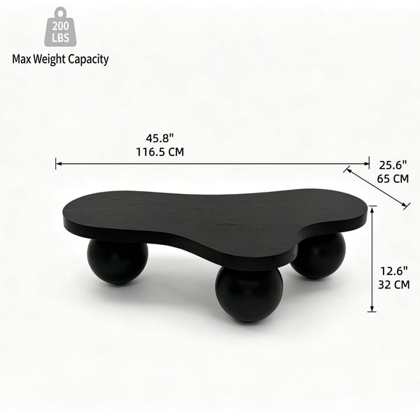 English Elm 46'' Ash Veneer Cloud Shape Coffee Table Sculptural Ball Legs Low Profile Modern Accent W3935S00009