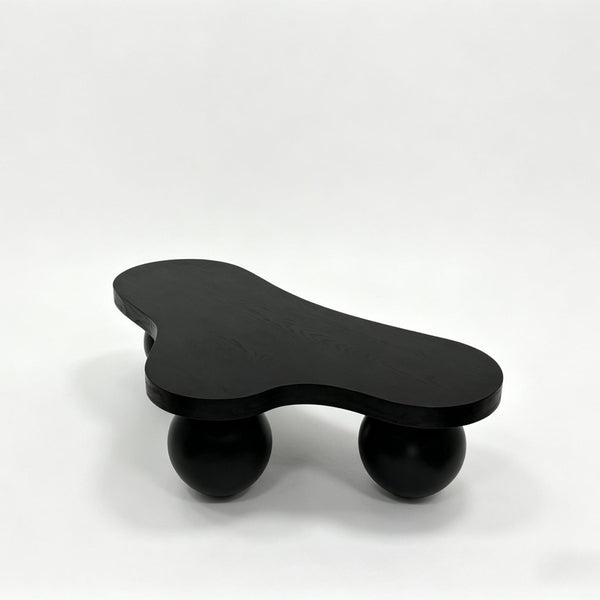 English Elm 46'' Ash Veneer Cloud Shape Coffee Table Sculptural Ball Legs Low Profile Modern Accent W3935S00009