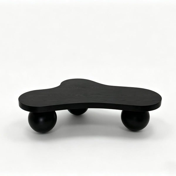 English Elm 46'' Ash Veneer Cloud Shape Coffee Table Sculptural Ball Legs Low Profile Modern Accent W3935S00009