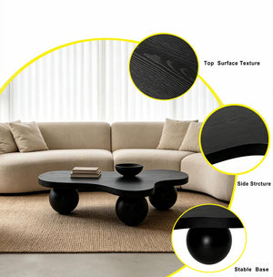 English Elm 46'' Ash Veneer Cloud Shape Coffee Table Sculptural Ball Legs Low Profile Modern Accent W3935S00009
