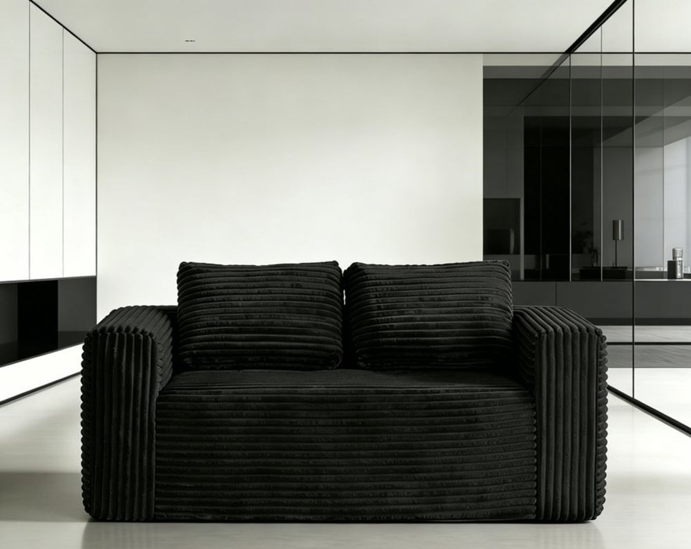 English Elm Cloud Loveseat Memory Foam Corduroy Sofa Deep Sink Boneless Seat for Small Spaces Black W3955P492114