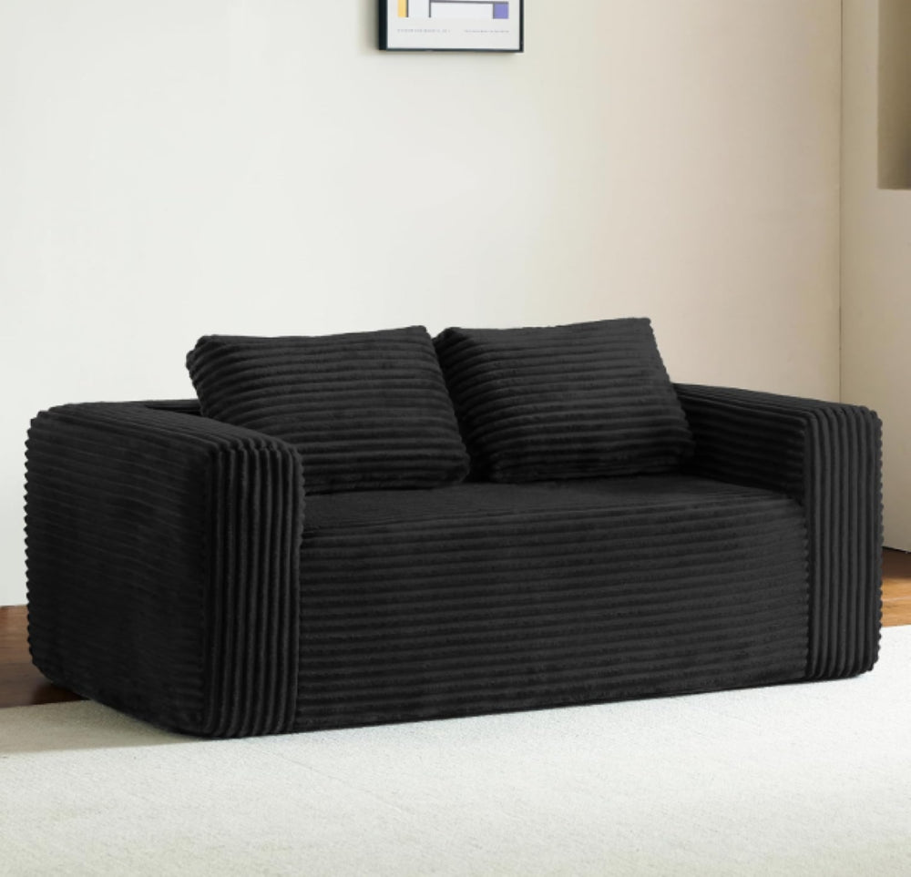English Elm Cloud Loveseat Memory Foam Corduroy Sofa Deep Sink Boneless Seat for Small Spaces Black W3955P492114