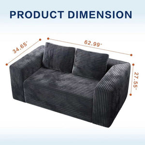 English Elm Cloud Loveseat Memory Foam Corduroy Sofa Deep Sink Boneless Seat for Small Spaces Black W3955P492114