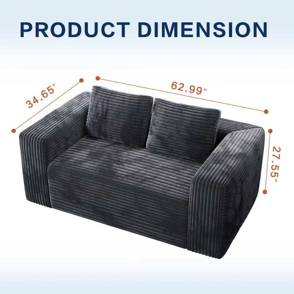 English Elm Cloud Loveseat Memory Foam Corduroy Sofa Deep Sink Boneless Seat for Small Spaces Black W3955P492114