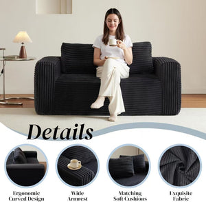 English Elm Cloud Loveseat Memory Foam Corduroy Sofa Deep Sink Boneless Seat for Small Spaces Black W3955P492114