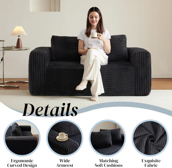 English Elm Cloud Loveseat Memory Foam Corduroy Sofa Deep Sink Boneless Seat for Small Spaces Black W3955P492114