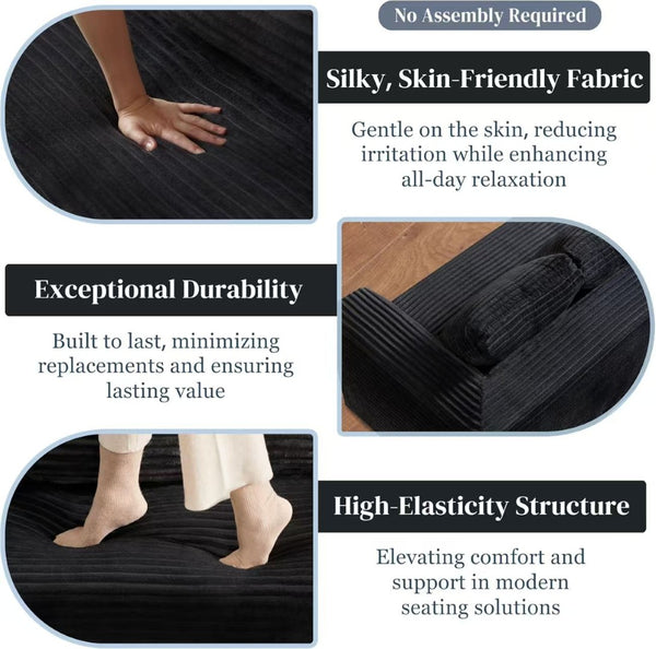 English Elm Cloud Loveseat Memory Foam Corduroy Sofa Deep Sink Boneless Seat for Small Spaces Black W3955P492114