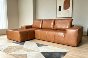 English Elm Boneless Faux Leather Cloud Sectional Deep Seat L Shaped Sofa for Modern Living W3955S00019