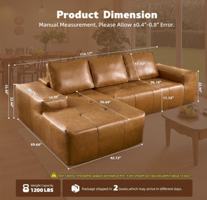 English Elm Boneless Faux Leather Cloud Sectional Deep Seat L Shaped Sofa for Modern Living W3955S00019