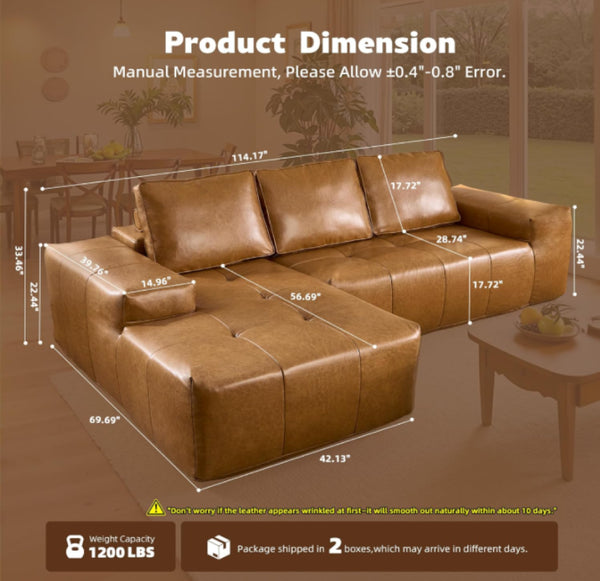 English Elm Boneless Faux Leather Cloud Sectional Deep Seat L Shaped Sofa for Modern Living W3955S00019