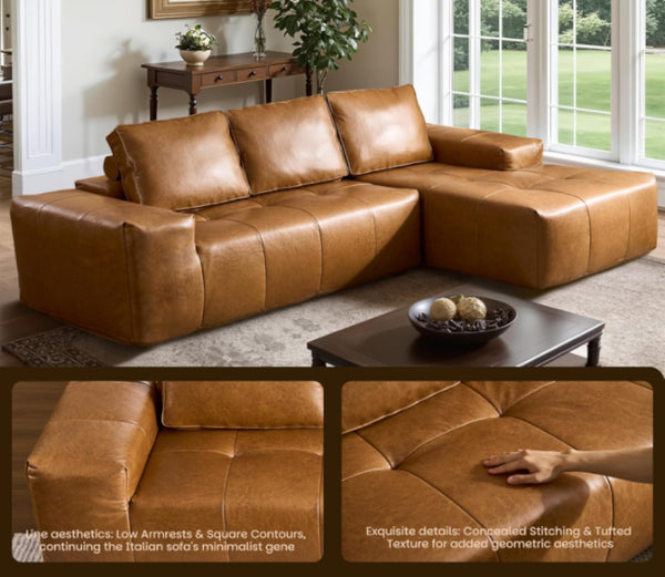 English Elm Boneless Faux Leather Cloud Sectional Deep Seat L Shaped Sofa for Modern Living W3955S00019