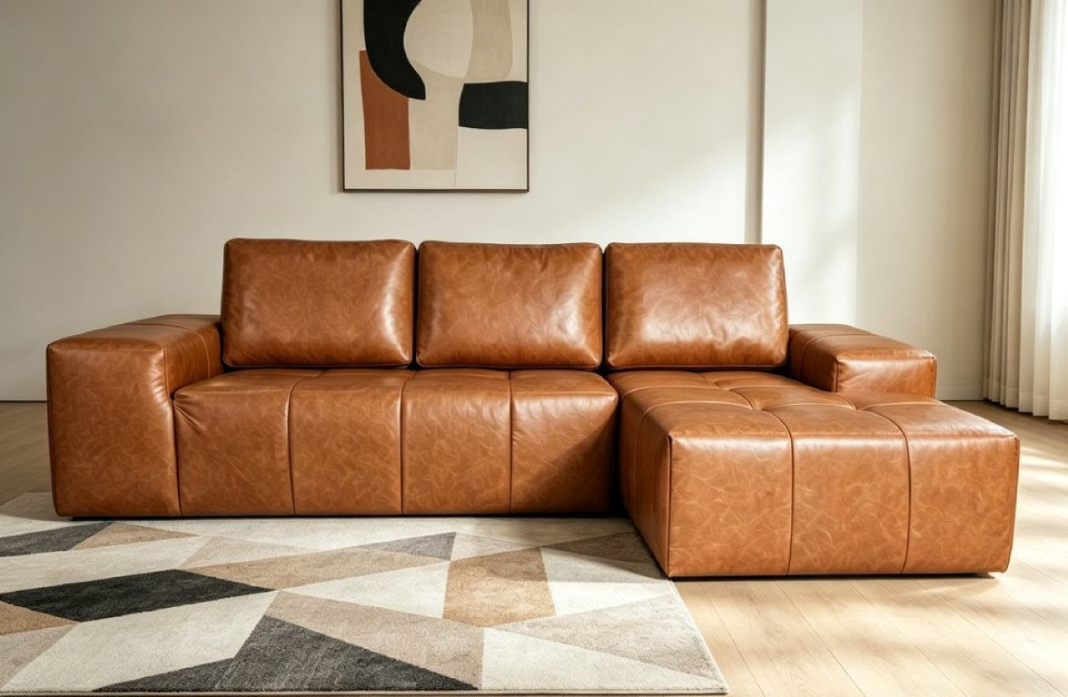 Boneless Faux Leather Modular Sectional Deep Seat L Shaped Cloud Sofa