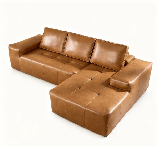 English Elm Boneless Faux Leather Modular Sectional Deep Seat L Shaped Cloud Sofa for Living Room W3955S00020