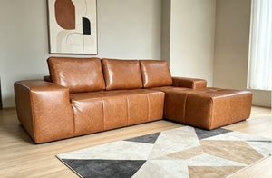 English Elm Boneless Faux Leather Modular Sectional Deep Seat L Shaped Cloud Sofa for Living Room W3955S00020