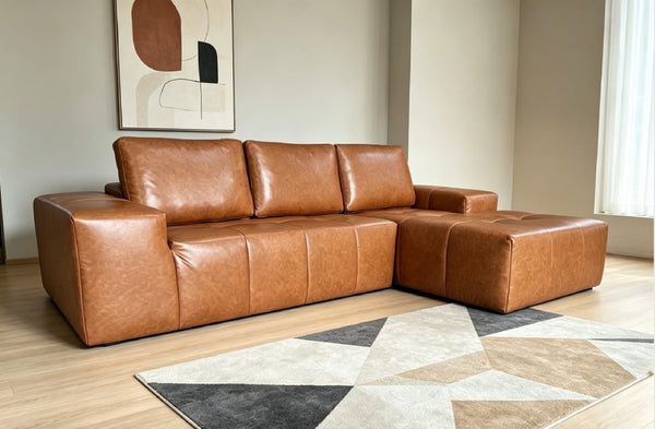 English Elm Boneless Faux Leather Modular Sectional Deep Seat L Shaped Cloud Sofa for Living Room W3955S00020