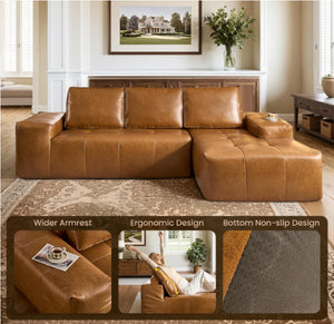 English Elm Boneless Faux Leather Modular Sectional Deep Seat L Shaped Cloud Sofa for Living Room W3955S00020