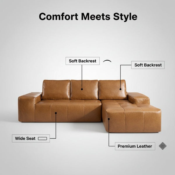 English Elm Boneless Faux Leather Modular Sectional Deep Seat L Shaped Cloud Sofa for Living Room W3955S00020