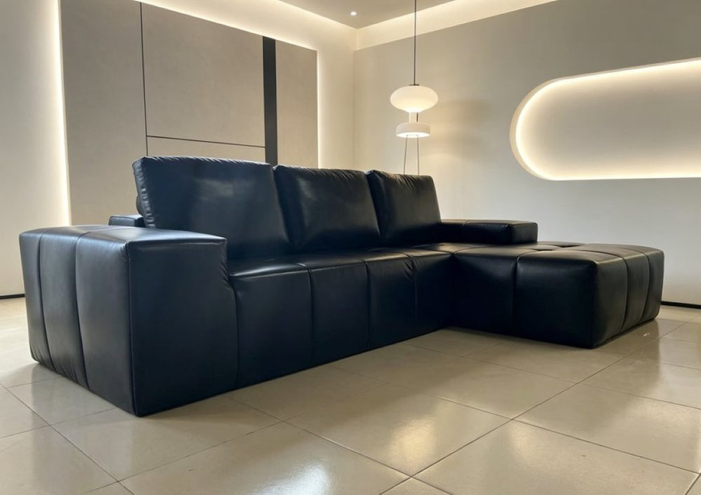 English Elm Boneless Cloud Sectional Faux Leather Suede Modular Sofa Deep Seat Living Room Right W3955S00021