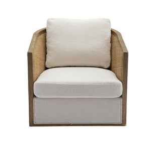 English Elm Swivel Barrel Chair Boucle Fabric Rattan Accent Round Seat for Living Room Nursery W395P508668