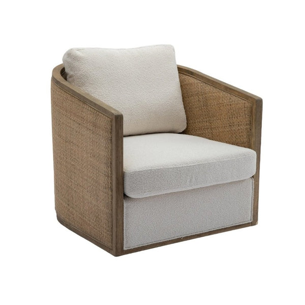 English Elm Swivel Barrel Chair Boucle Fabric Rattan Accent Round Seat for Living Room Nursery W395P508668